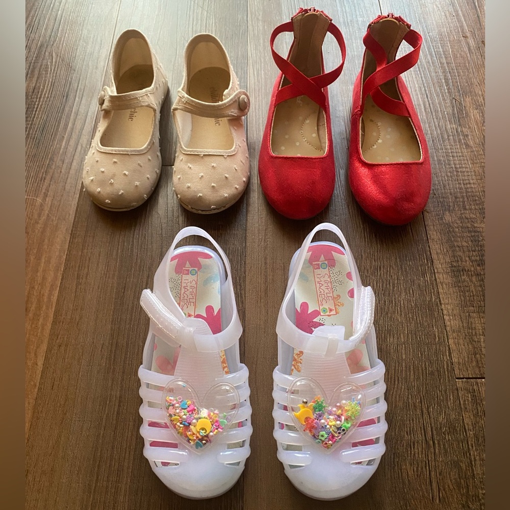 Set of Three Toddler Girls' Shoes - Red, Cream, and white size 9